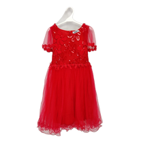 Indlæs billede til gallerivisning Min´s (RNG-2288) Rød pigekjole med gennemsigtig kort ærmer
