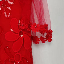 Indlæs billede til gallerivisning Min´s (RNG-2288) Rød pigekjole med gennemsigtig kort ærmer

