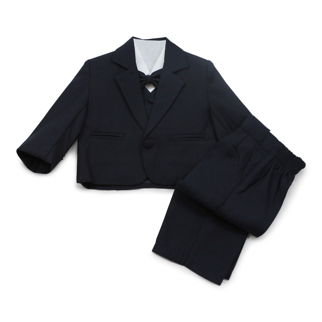 Zaren Mørkeblå baby jakkesæt - blazer, bukser, vest, skjorte og butterfly