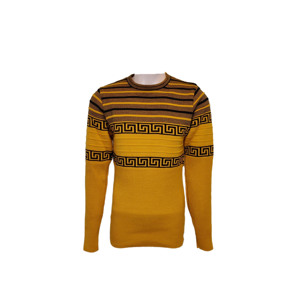 Denim Store (729) Gul Herre Geometrisk Langærmet  Sweater Cardigans V-Hal