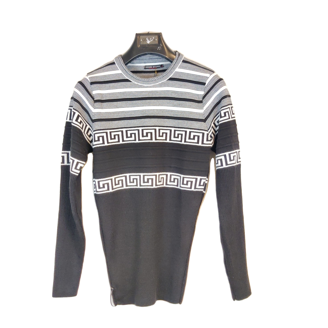 Denim Store (729) Sort Herre Geometrisk Langærmet  Sweater Cardigans V-Hal